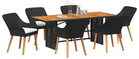 Conjunto de Jantar de Jardim de 7 Peças em Rattan Sintético Preto