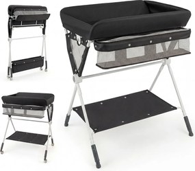 Mesa Trocador fraldas para Bebés Portátil e Dobrável Altura Ajustável 3 Níveis Organizador Móvel com Cesto Prateleira Rodas e Travão Preta