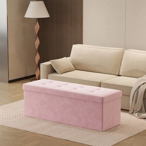 Bano com espaço de arrumação em veludo 38 x 110 x 38 cm rosa