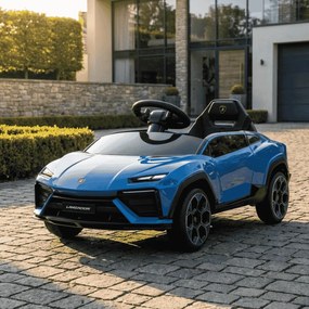 Carro elétrico para crianças Lamborghini Lanzador 12V com licença, bateria de lítio, luzes LED, controle remoto Azul
