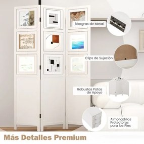 Biombo com 9 Molduras Giratórias 121 x 170 cm de 3 Painéis s para Casa Escritório Branco