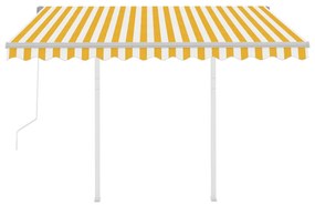 Toldo retrátil automático com postes 3,5x2,5 m amarelo e branco