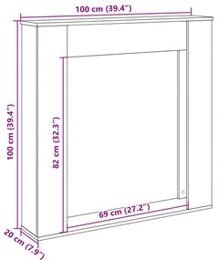 Cornija de lareira 100x20x100 cm derivados madeira cinza sonoma