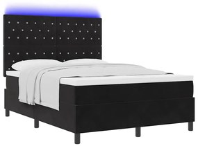 Cama Box com Colchão e LED Preta 140x190 cm Veludo