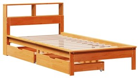 Cama com estante sem colchão 75x190cm pinho maciço castanho-mel