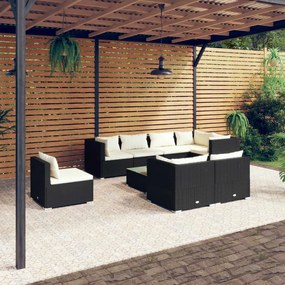 vidaXL 9 pcs conjunto lounge de jardim c/ almofadões vime PE preto