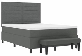 Cama Box Spring com Colchão &amp; Banco Cinza Escuro 160x200 cm Tecido