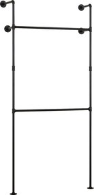 Cabideiro de Parede para Roupa, 106 x 32 x 227 cm, 2 Barras para Pendurar, Preto