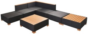 7 pcs conjunto lounge de jardim c/ almofadões vime PE preto