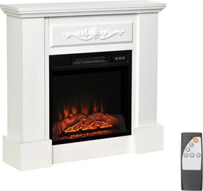 HOMCOM Lareira Elétrica 1800W com Efeito de Chama Realista Controlo Remoto Temporizador para Ambientes até 30 m² 80,7x22,5x76,5 cm Branco | Aosom Portugal