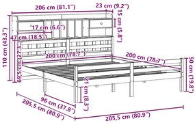 Cama com estante sem colchão 200x200 cm pinho maciço branco