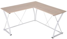 Vinsetto Secretária de Canto Mesa de Computador em Forma de L com Estrutura de Aço 142x142x76cm Natural e Branco