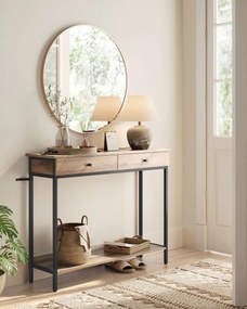 Mesa consola com 2 gavetas 30 x 100 x 80 cm castanho camelo-Preto