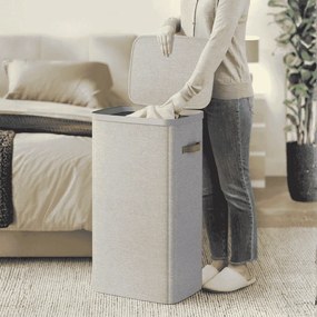 Cesto para roupa suja prático com compartimentos e tampa 56 x 40 x 75 cm cinzento