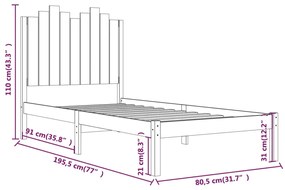 Estrutura de cama pequena solteiro 75x190cm pinho maciço branco