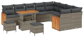 Conjunto de Sofá de Jardim com 12 Peças e Almofadas Cinza Rattan Polié