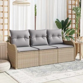 vidaXL Conjunto de Sofá de Jardim de 3 Peças com Almofadas Bege Rattan Poli