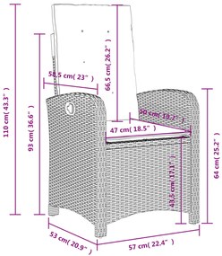 3 pcs conjunto de jantar p/ jardim com almofadões vime PE bege
