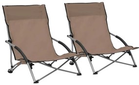 Cadeiras de praia dobráveis 2 pcs tecido cinzento-acastanhado