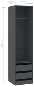 Roupeiro com gavetas 50x50x200 cm contraplacado cinzento