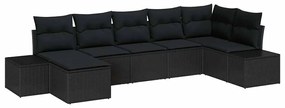 Conjunto de Sofá de Jardim de 7 Peças com Almofadas em Vime Preto