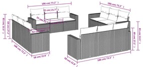 12 pcs conjunto de sofás de jardim c/ almofadões vime PE preto