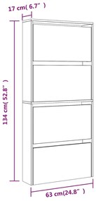 Sapateira com espelho 4 divisórias 63x17x134 cm cinza sonoma