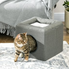 Casinha para gatos de 2 andares com almofada macia de pelúcia - 36,5 x 36,5 x 33 cm cinzenta