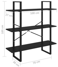 Estante com 3 prateleiras 100x30x105 cm pinho maciço preto