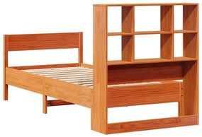 Cama com estante sem colchão 75x190cm pinho maciço castanho-mel