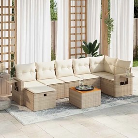 vidaXL 8 pcs conjunto de sofás p/ jardim com almofadões vime PE bege