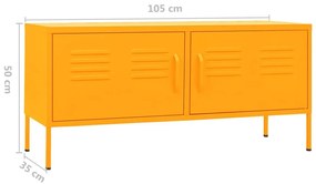 Móvel de TV aço 105x35x50 cm amarelo mostarda