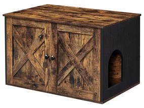 Caixa de areia para gatos FEANDREA PCL002X02 com portas, marrom vintage/preto