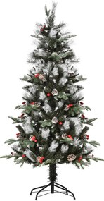 HOMCOM Árvore de Natal Artificial 150cm com 440 Ramas 39 Pinhas e 39 Frutinhas Folhas de PVC PE Base Dobrável e Suporte Metálico Decoração de Natal para Interiores Verde