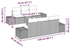 Conjunto de Sofá para o Jardim com 7 peças da e almofadas bege em ratt