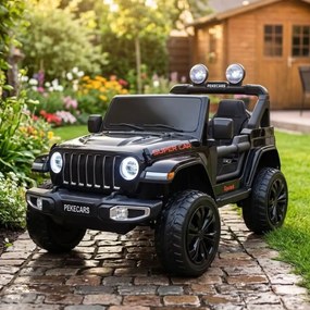 Jeep elétrico 12V 4x4 para crianças 1 a 6 anos Wrangler Rubicon Style rodas Borracha e controlo remoto Preto Metalizado