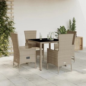 vidaXL 5 pcs conjunto de jantar p/ jardim com almofadões vime PE bege