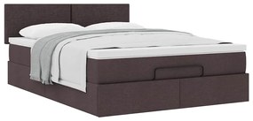 Estrutura cama otomana colchão 140x200cm tecido castanho escuro