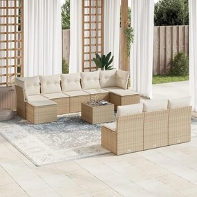 11 pcs conjunto sofás de jardim c/ almofadões vime PE bege