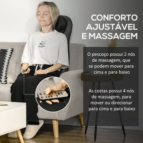 Massageador de Assento com Aquecimento Tapete de Massagem Shiatsu com Controlo Remoto 8 Motores de Vibração e Bolso Lateral para Escritório Carro 45x3