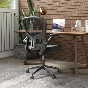 Cadeira de escritório ergonómica de malha com apoios de braços rebatíveis, apoio lombar ajustável e encosto oscilante 90°-120° Preto