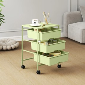 Carrinho Auxiliar com Rodas Carrinho de Cozinha de 3 Níveis com 3 Cestos e Estrutura de Aço 40,8x33,5x60,5 cm Verde