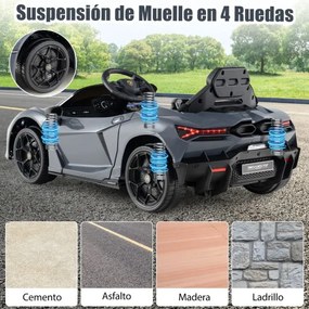 Carro elétrico para crianças 12V com controle remoto, portas hidráulicas, rodas de transporte e suspensão nas 4 rodas Cinzento