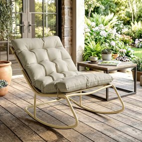Cadeira de baloiço de jardim com almofada macia, 125 cm de comprimento e 64 cm de largura, em aço e textilene bege e dourado