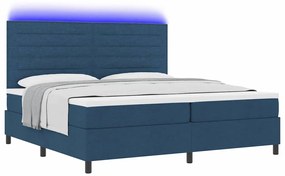 Cama com Estrado e Colchão e LED Azul, 200 x 200 cm, Tecido