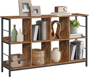 Estante com 2 níveis e 8 compartimentos 33 x 132,6 x 80 cm em castanho vintage e preto