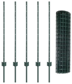 Cerca Euro com 5 Posts U Verde 1x10 m Aço