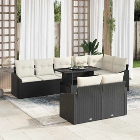 vidaXL Conjunto de Sofá de Jardim de 9 Peças com Almofadas Pretas de Rattan PE