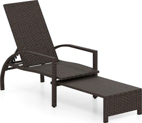 Espreguiçadeira de Jardim, 146 x 64 x 57 cm, Encosto Ajustável em 6 Níveis, Castanho