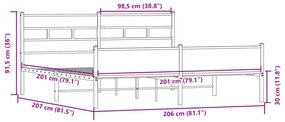 Estrutura de cama sem colchão 200x200cm metal carvalho sonoma